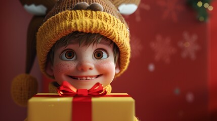 Delightful Festive Animation: Cute Cartoon Girl in Holiday Themed Costume