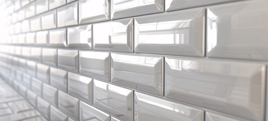 Obraz premium Modern Subway Tile Backsplash with White Grout, Clean and Minimalist Kitchen Aesthetic