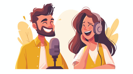 Man and woman with microphone and in headset leadin