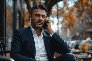 Elegant Man Talking on Cell Phone in Urban Environment