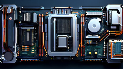 Fototapeta premium Tech in Flight: Modern Computer Hardware Components Soaring Through the Air