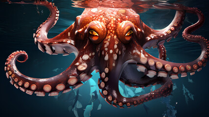 Obraz premium Deep Sea Serenity: An Octopus in Its Natural Habitat Amidst Ocean Depths