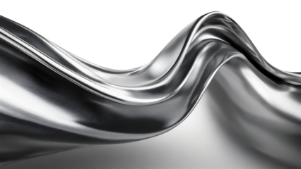 Abstract fluid metal bent form. Metallic shiny curved wave in motion. Cut out design element steel texture effect.