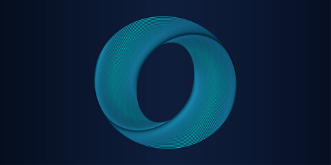 Vector abstract circle frame with wavy rounded lines pattern flowing in blue green colors isolated on black background for concept of music, technology, ai