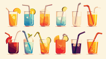 Metal straw for drink flat style vector illustratio