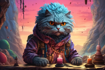 abstract cat playing chess