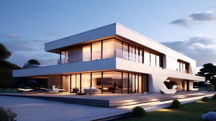 Contemporary White Building - Sleek 3D Visualization with Cutting-Edge Design