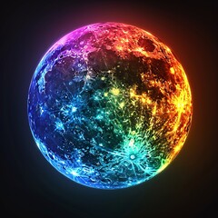 Vivid Cosmic Art: Stylized 3D Rendering of a Multicolored Globe Surrounded by Space Elements