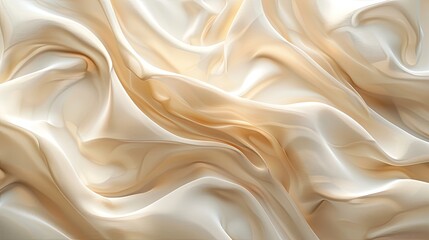 Obraz premium Close-up of rippled beige silk fabric with a soft and elegant texture.