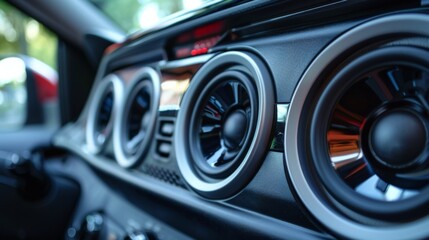 A car amplifier powering a high-performance speaker system, delivering crisp and powerful audio playback inside the vehicle.