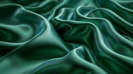 Obraz premium Close-up shot of dark green silk fabric with pleats and folds.