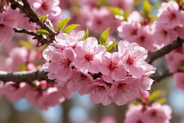 Obraz premium A Portrait of Spring: Vibrant Pink Cherry Blossoms Unfold