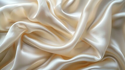 Obraz premium Creamy beige silk fabric with pleats and folds.
