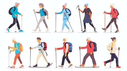 Fototapeta na wymiar Nordic walking and healthy lifestyle web banners se