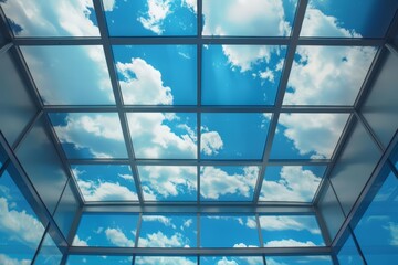 A ceiling that displays virtual skylights showing realtime sky from different parts of the world, enhancing indoor aesthetics