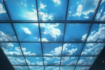 A ceiling that displays virtual skylights showing realtime sky from different parts of the world, enhancing indoor aesthetics