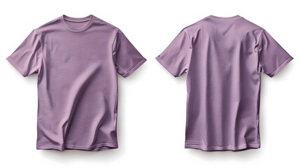 Front and back views of a purple T-shrit mockup, mockup, white background studio