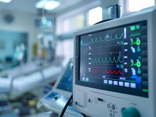 A digital heart monitor displays vital signs in a clinical setting, pointing to advancements in cardiological health monitoring