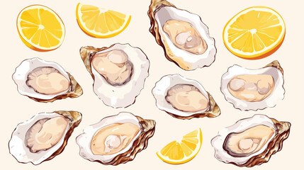 Oyster shells with mollusk and slices of lemon hand