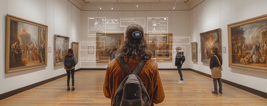 Visitor with augmented reality in museum
