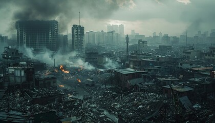 AI-generated photo of a post-apocalyptic cityscape - obrazy, fototapety, plakaty