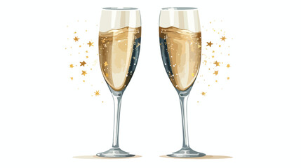Pair of champagne glasses set of sketch style vecto