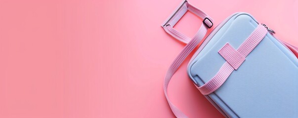 Stylish Pastel Blue Shoulder Bag on Pink Background
 - obrazy, fototapety, plakaty