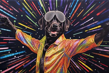 Disco dog having fun - obrazy, fototapety, plakaty