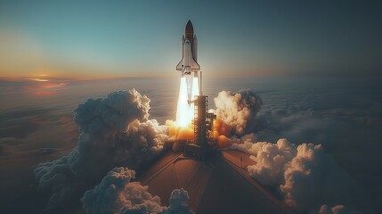  Space shuttle taking off on a mission. Elements of this image furnished by NASA