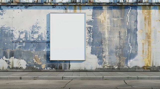 blank white poster mockup with creased texture glued on urban wall 3d rendering