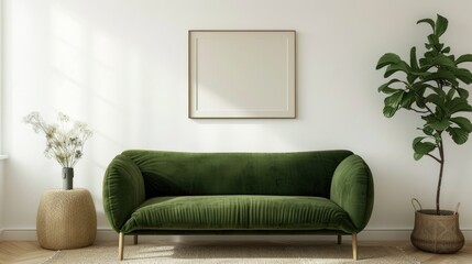 Explore The Creativity Of A Mockup Frame In A Children'S Room, Featuring A Green Sofa Against A White Background, Offering A Playful Touch To The Space