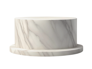 Empty white marble podium for product advertising isolated on transparent background, png
