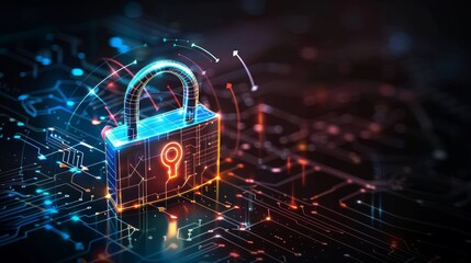 A padlock representing technology information security, illustrative image programming codes, security concept.