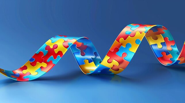 colorful puzzle ribbon for world autism awareness day symbolic digital illustration