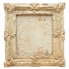 Vintage Frame. Antique golden picture frame with intricate details and cracked white canvas.