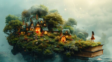 Watercolor fairy tale magical castle open book design