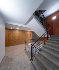Staircase in a modern residential building in a European city.
