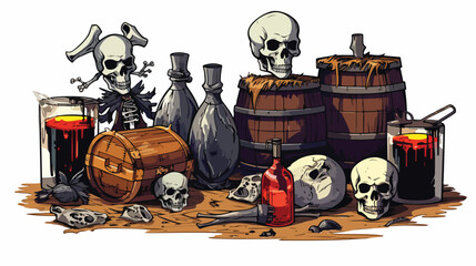 Pirate set   treasure chests jolly Roger flag rum b