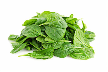 A pile of fresh spinach leaves separated from the background, showcasing their vibrant green color and nutrient-rich profile. Concept of leafy greens and healthy eating. Generative Ai.