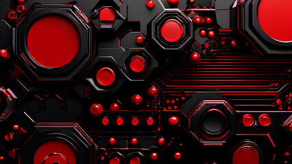 Fototapeta premium Technological Elegance - Abstract Red and Black Design with Hex Elements