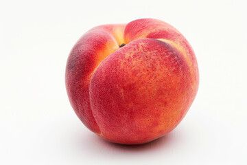 A single ripe peach isolated on a plain backdrop, displaying its fuzzy skin and sweet, juicy flesh. Concept of summer fruit and orchard harvest. Generative Ai.