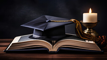 Academic Achievement Ensemble - Symbolic Image of Graduation Cap, Laptop, iPhone, Open Book, and Diploma - Powered by Adobe