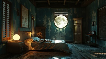 Imagine The Enchanting Ambiance Of A Bedroom In The Full Moon Night, With Moonlight Streaming Through The Window, Creating A Magical Atmosphere Of Serenity And Calm