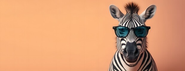 Zebra in sunglass shade glasses isolated on gradient background, commercial, advertisement, Creative animal concept with copy space