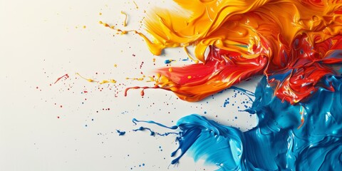 Colorful oil paint splashes on white background, abstract art background