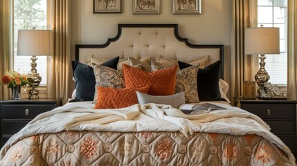 Marvel At The Comfort And Style Of A New Bed Comforter With Decorative Pillows And A Headboard In A Bedroom, Staged For Maximum Appeal