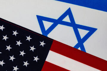 United States of America and Israel flags. Government relations, foreign aid and politics concept.
