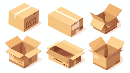 Realistic cardboard box mockup set from side front