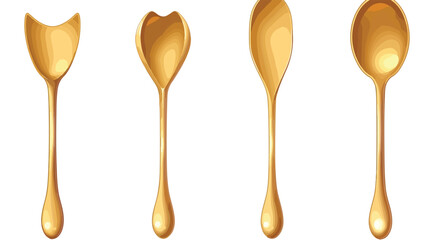 Realistic gold tea spoon set from top side view in
