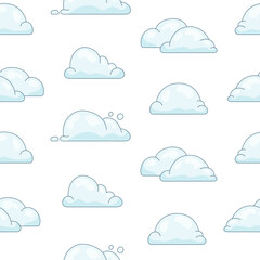 Cumulus cloud cartoon. Seamless pattern. Sky air symbol. Vector drawing. Design ornaments.